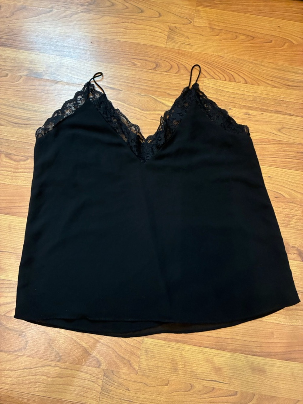 ZARA Lace Trim Cami – Black Satin Slip Tank Minimal Chic Size S - Picture 2 of 4